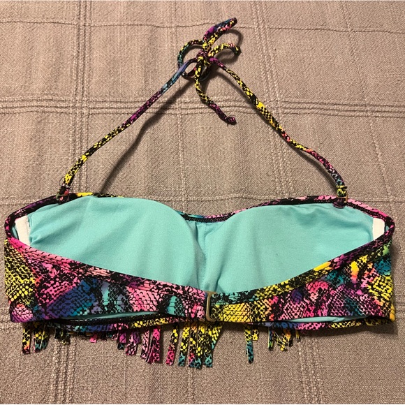 Bongo swim top size small rainbow snake print with fringe like new condition - Picture 3 of 3